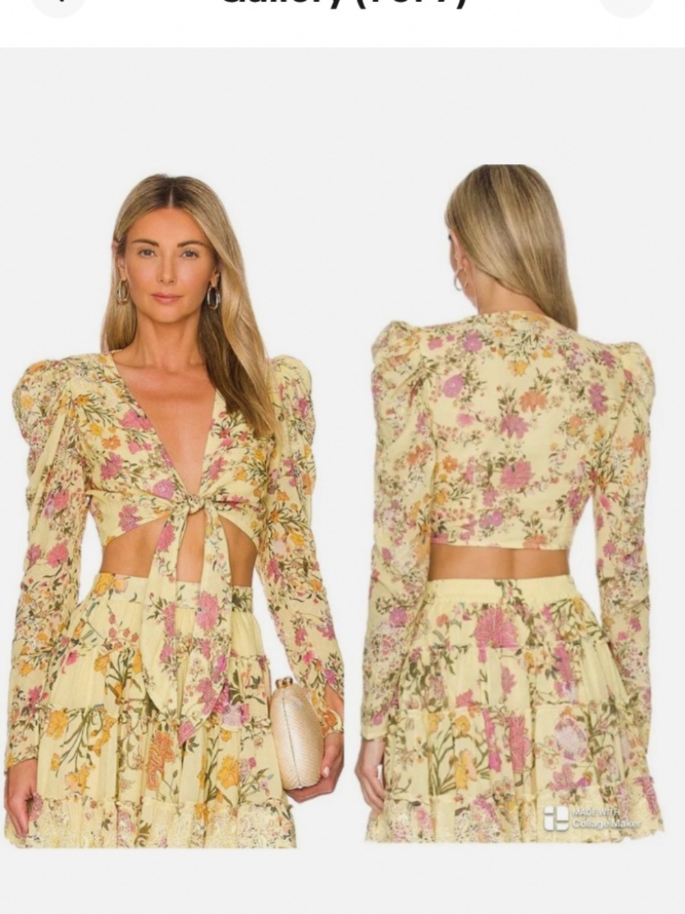 NWTS Hemant & Nandita Pria crop wrap sz S top Lyla sz M skirt set Yellow floral